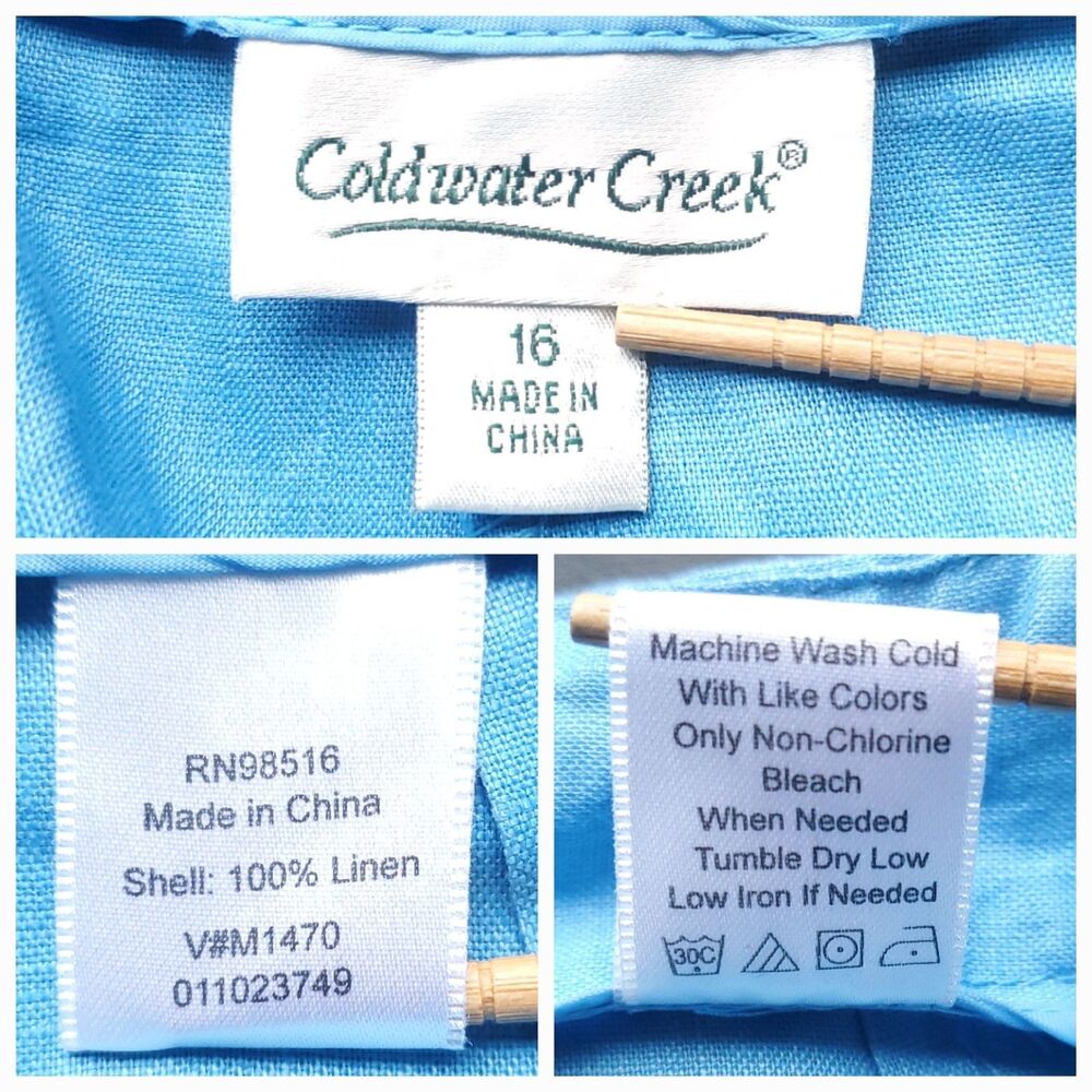 NEW Coldwater Creek Linen Trousers Womens 16 Blue Willow Fit Pants 35 x 32 - Picture 6 of 11